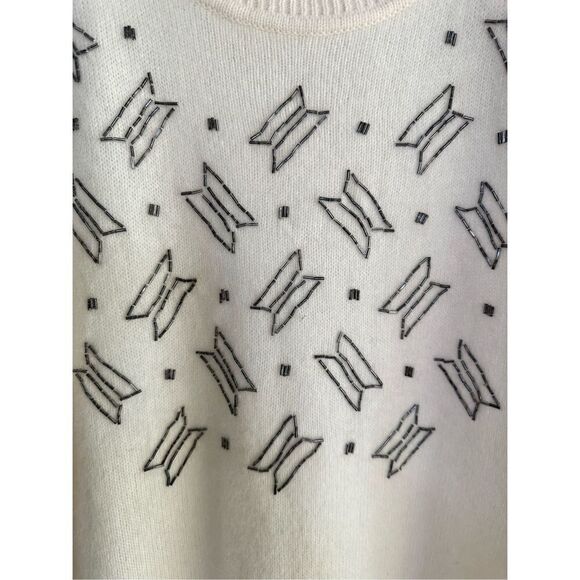 Liz Claiborne Vintage Ivory Cream Beaded Lambswool Angora And Rabbit Sweater Dre - Picture 4 of 5